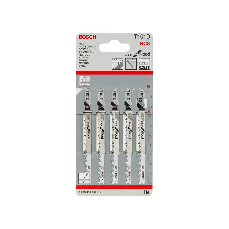 Полотно пиляльне для електролобзика Bosch Professional по дереву T101D, 5шт