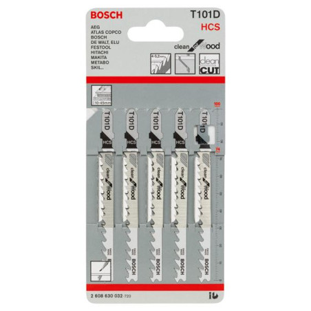 Полотно пиляльне для електролобзика Bosch Professional по дереву T101D, 5шт