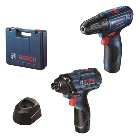 Набір із двох акумуляторних інструментів Bosch Professional 12В дриль-шурупокрут GSR 120-LI гайковерт ударний GDR 120-LI акб 2х2