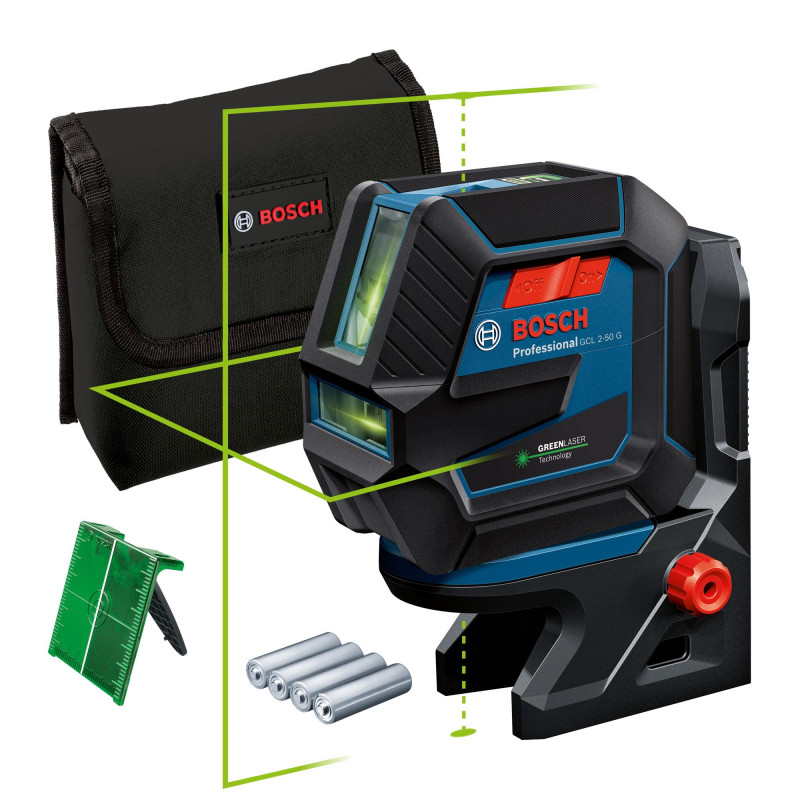 Нівелір лазерний Bosch Professional GCL 2-50 G, до 15м, ±0.3мм/м, з тримачем RM 10, чохлом, мішенню, 0.58кг