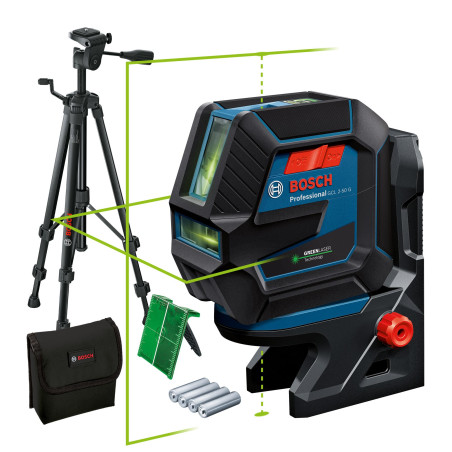 Нівелір лазерний Bosch Professional GCL 2-50 G, до 15м, ±0.3мм/м, з штативом BT 150, тримачем RM 10, чохлом, мішенню, 0.58к