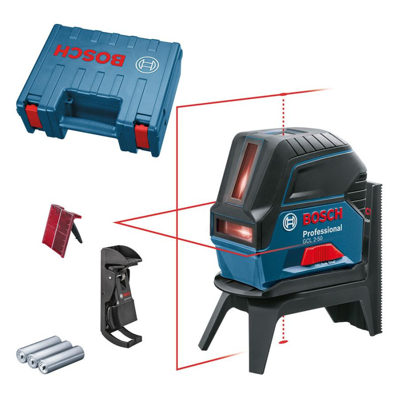 Нівелір лазерний Bosch Professional GCL2-50+RM1+BM3 до 20м, ±0.3мм/м, 4AAx1.5В, IP54, чохол, мішеннь, кейс, 0.6кг