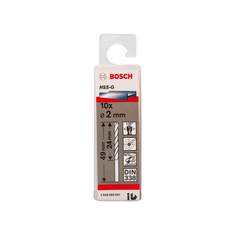 Свердло Bosch Professional HSS-G по металу, 2мм, 10шт