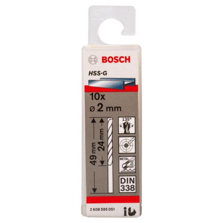 Свердло Bosch Professional HSS-G по металу, 2мм, 10шт