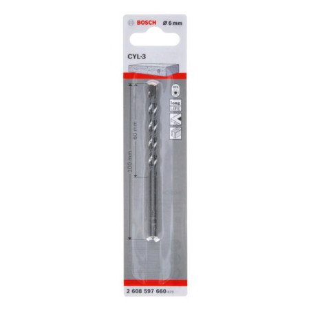 Свердло по бетону Bosch Professional CYL-3 6Х100мм SilverPerc, для перфораторiв