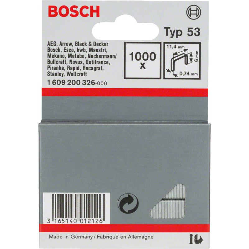 Скоби Bosch Professional тип 53, 6х11.4х0.74мм, 1000шт