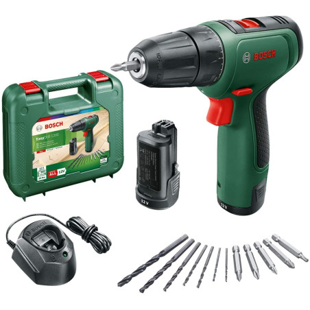 Шурупокрут-дриль акумуляторний Bosch EasyDrill 1200 12В 2х1.5А·год 30Нм 0-400·1500об/хв 0.94кг набір свердл і біт кейс