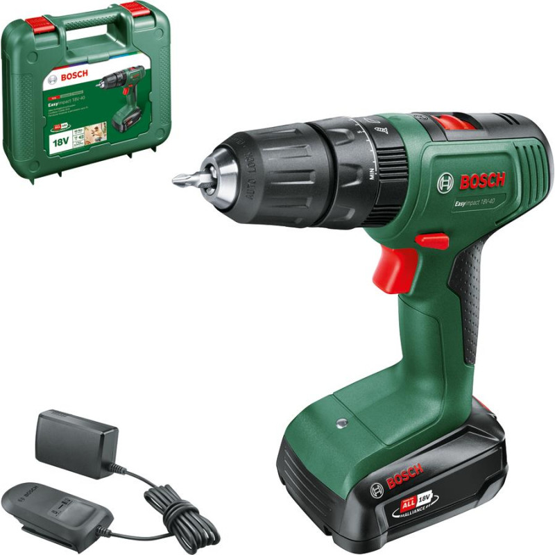 Шурупокрут-дриль акумуляторний Bosch EasyImpact 18V-40 18В 1х2А·год 20·38Нм 0-430·0-1630об/хв кейс ЗП 1.4кг