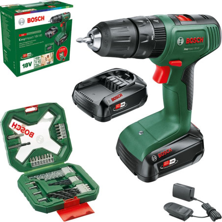 Шурупокрут-дриль акумуляторний Bosch EasyImpact 18V-40 18В 2х2А·год 20·38Нм 0-430·0-1630об/хв кейс ЗП набір з 34
