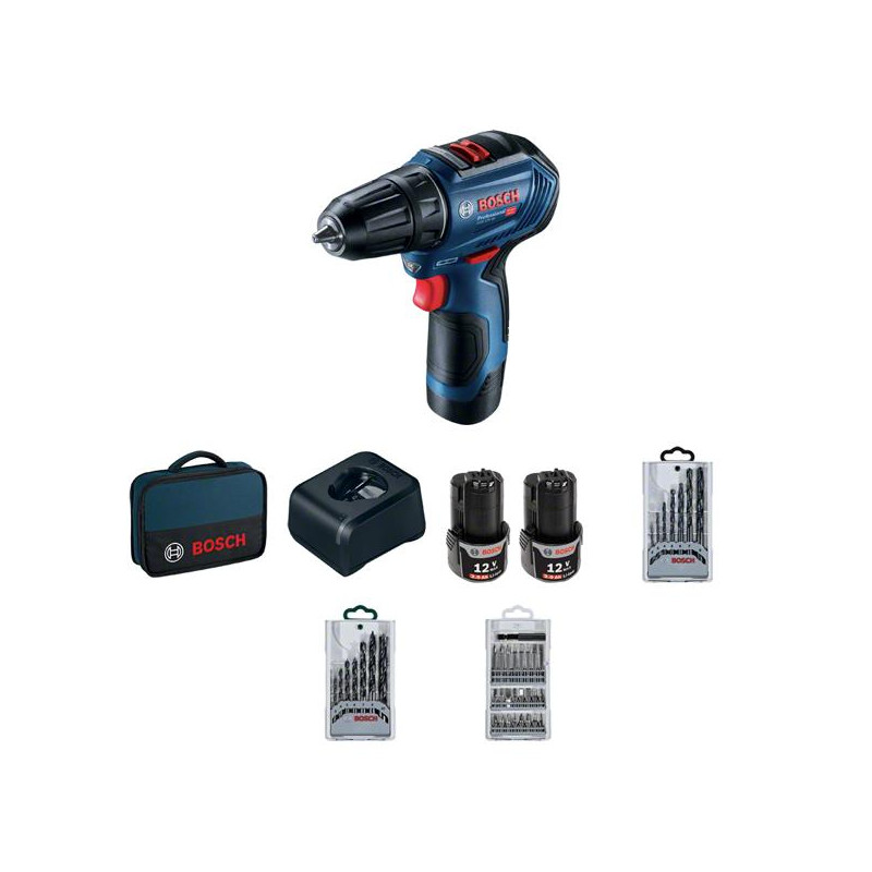 Шурупокрут-дриль акумуляторний Bosch Professional GSR 12V-30 12В 2х2А·год 18·30Нм 420·1600об/хв 0.89кг кейс набір