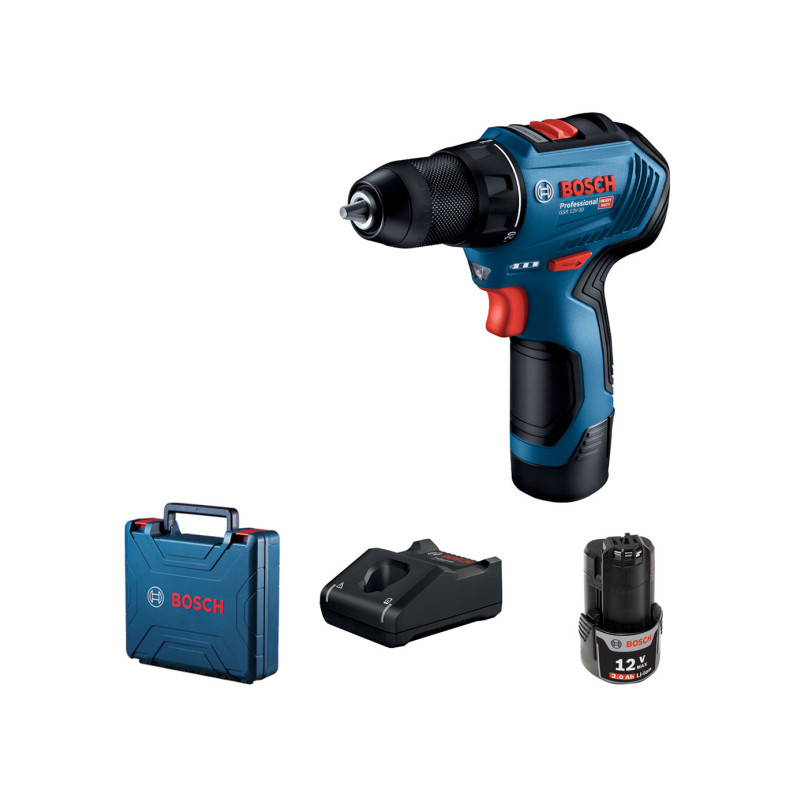 Шурупокрут-дриль акумуляторний Bosch Professional GSR 12V-30 безщітковий 12В 2x2.0А·год 30Нм 420·1600об/хв 0.78кг кейс