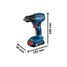 Шурупокрут-дриль акумуляторний Bosch Professional GSR 185-LI 18В 2х2.0А·год 50Нм 500·1900об/хв 0.9кг