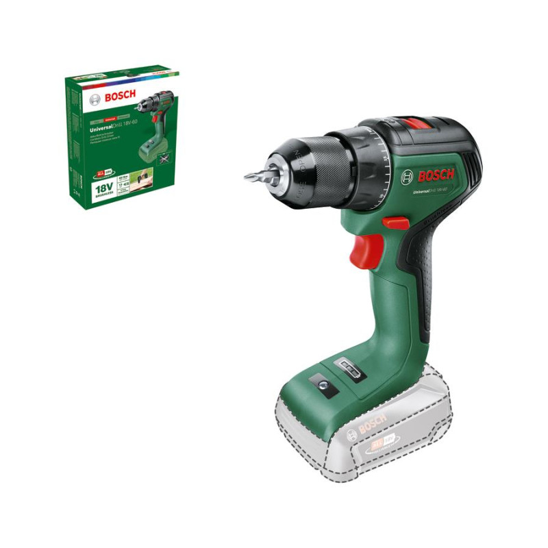 Шурупокрут-дриль акумуляторний Bosch UniversalDrill 18V-60 18В 60Нм 0-500·0-1900об/хв без АКБ та ЗП 1.3кг