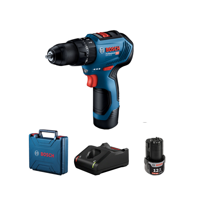 Шурупокрут-дриль ударний акумуляторний Bosch Professional GSB 12V-30 12В 2х2А·год 18·30Нм 0-420·1600об/хв кейс 0.