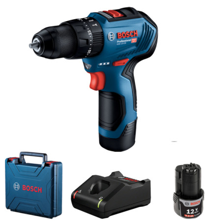 Шурупокрут-дриль ударний акумуляторний Bosch Professional GSB 12V-30 12В 2х2А·год 18·30Нм 0-420·1600об/хв кейс 0.