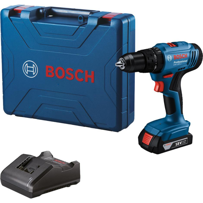 Шурупокрут-дриль ударний акумуляторний Bosch Professional GSB 183-LI 18В 1х2А·год 21-56Нм 374-1815об/хв кейс 1.2кг
