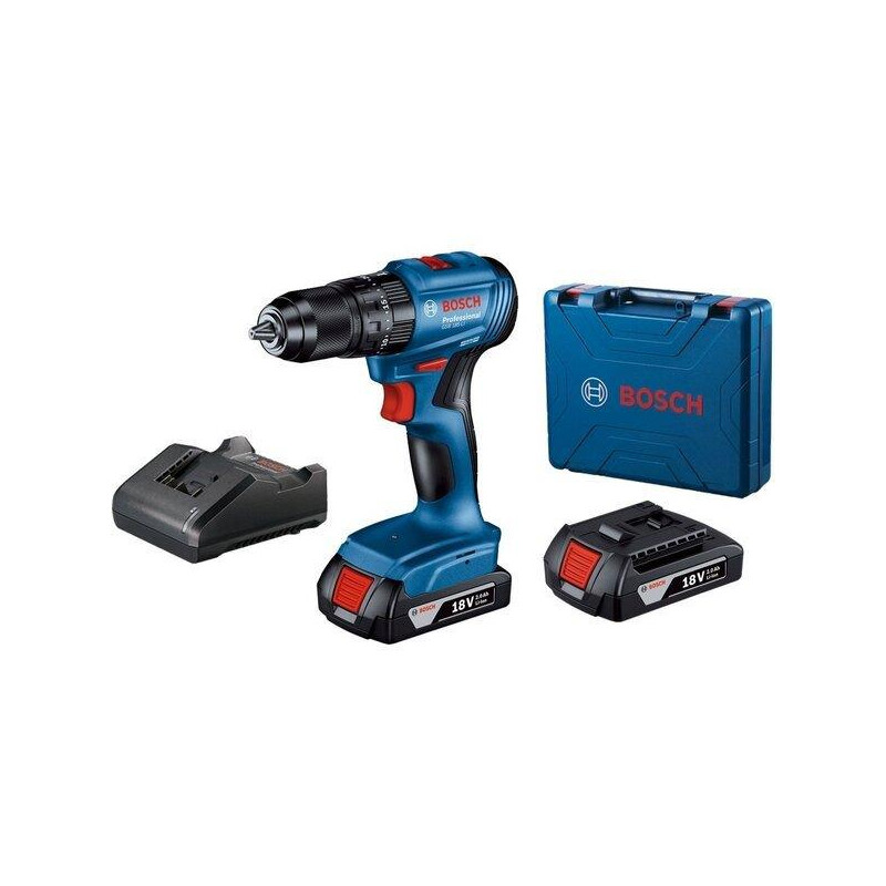 Шурупокрут-дриль ударний акумуляторний Bosch Professional GSB 185-LI 18В 2х2.0А·год 50Нм 500·1900об/хв кейс 1кг